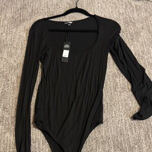 Fashion Nova Black Long-Sleeve Scoop Neck Bodysuit